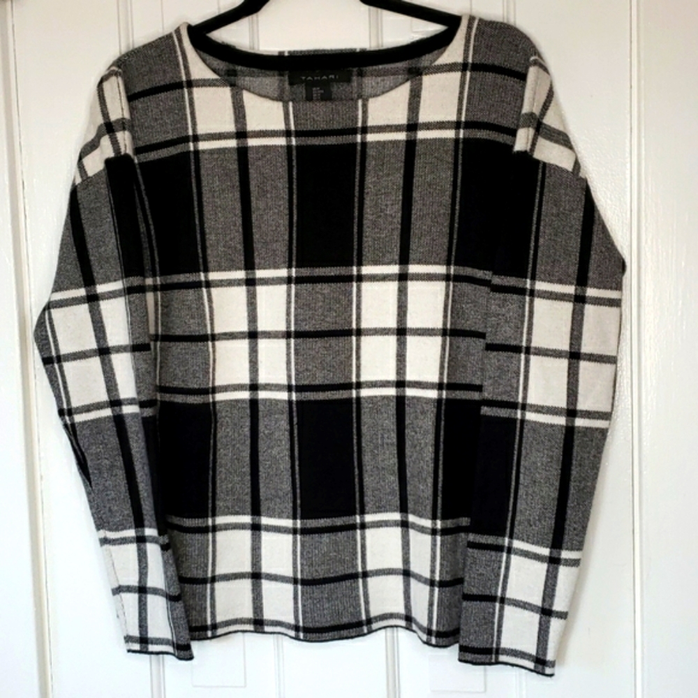 Tahari black & white plaid sweater